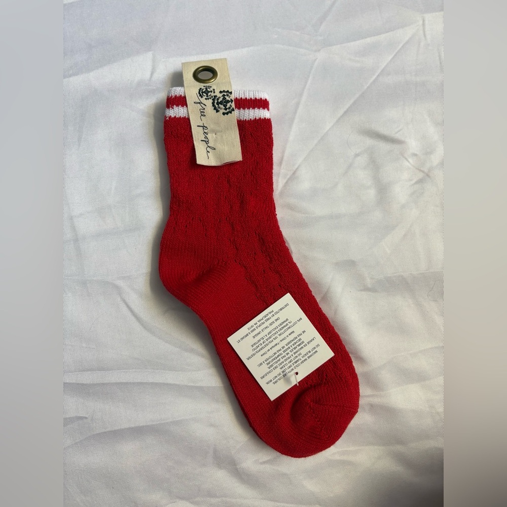 Free People Red Crew Socks with White Striped Cuff